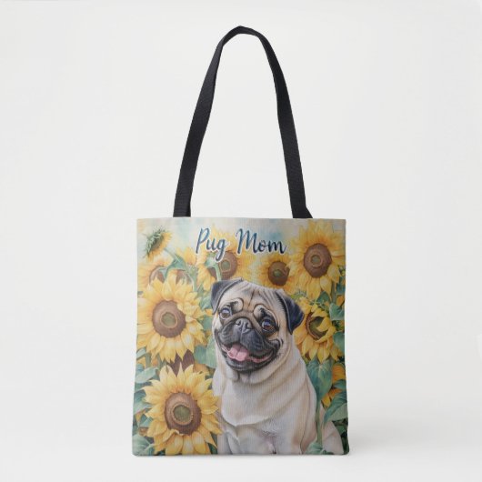 Pug Mom Zonnebloem all-over Print Canvas tas (Voorkant)