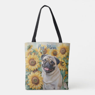 Pug Mom Zonnebloem all-over Print Canvas tas