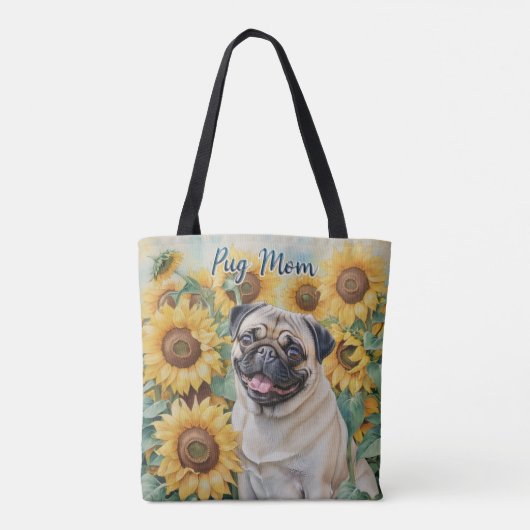 Pug Mom Zonnebloem all-over Print Canvas tas (Achterkant)