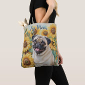 Pug Mom Zonnebloem all-over Print Canvas tas (Dichtbij)