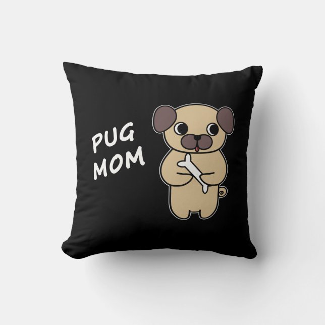 PUG MOM - Zwart Kussen (Voorkant)