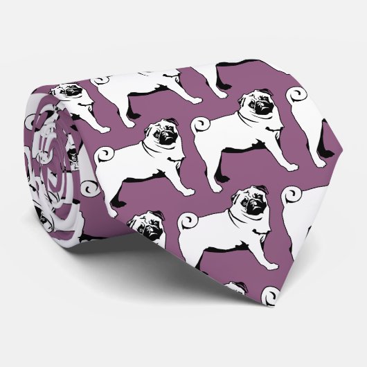 Pug Mops 2 zijden bedrukt Stropdas (Opgerold)