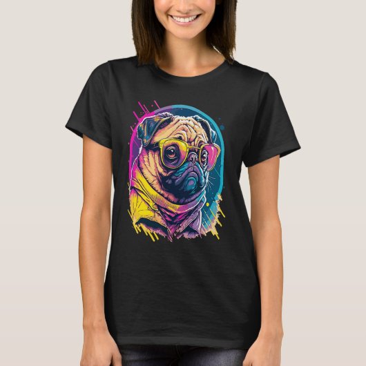 Pug Mops Carlin Hond met zonnebril T-shirt (Voorkant)