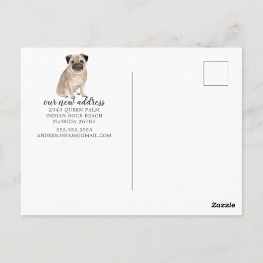 Pug Moving Announcement Briefkaart (Achterkant)