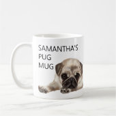 Pug Mug Monogram Naam Waterverf hond Koffiemok (Links)