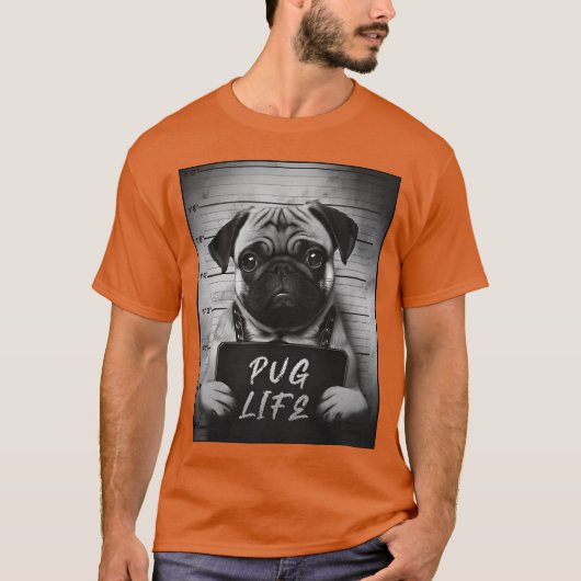 Pug Mugshot Pug Leven T-shirt (Voorkant)