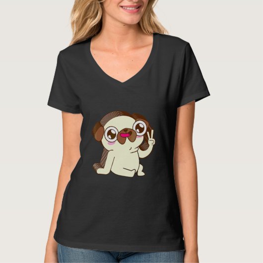 Pug Multilayer Vrede Relaxte Schattige Esthetische T-shirt (Voorkant)