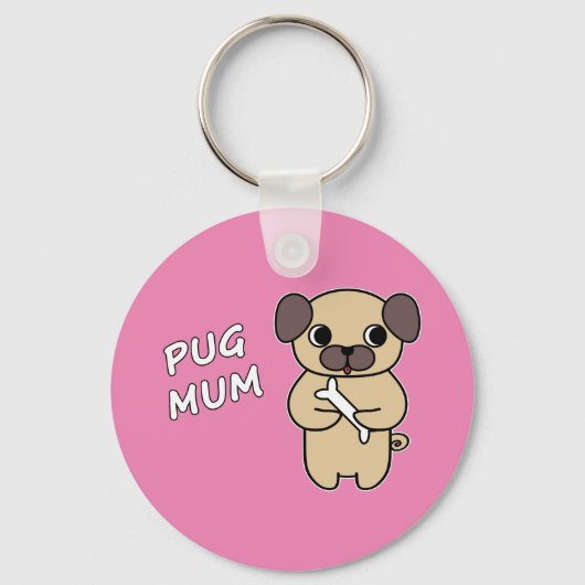 PUG MUM - Roze Sleutelhanger (Voorkant)