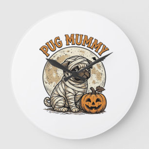 Pug-mummie Halloween vintage honden shirt ontwerp_ Grote Klok
