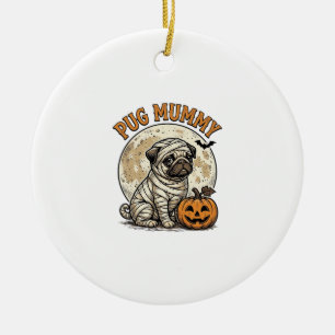 Pug-mummie Halloween vintage honden shirt ontwerp_ Keramisch Ornament