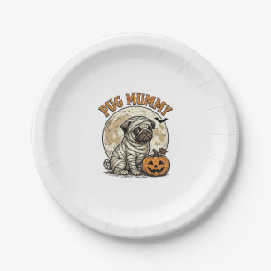 Pug-mummie Halloween vintage honden shirt ontwerp_ Papieren Bordje