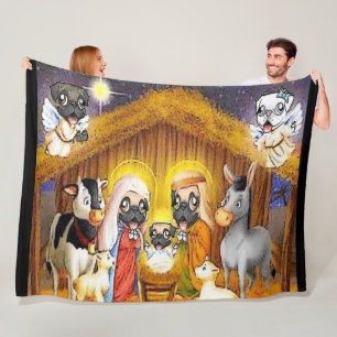 Pug Natitivity Scene Fleece Blanket Deken