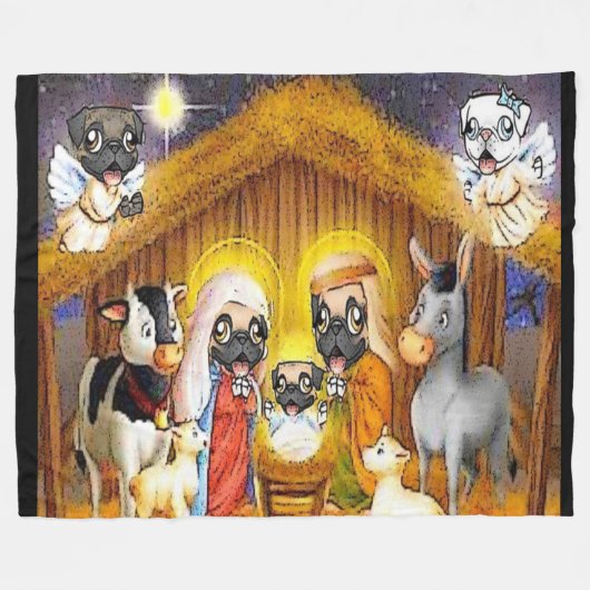 Pug Natitivity Scene Fleece Blanket Deken (Voorkant (Horizontaal))