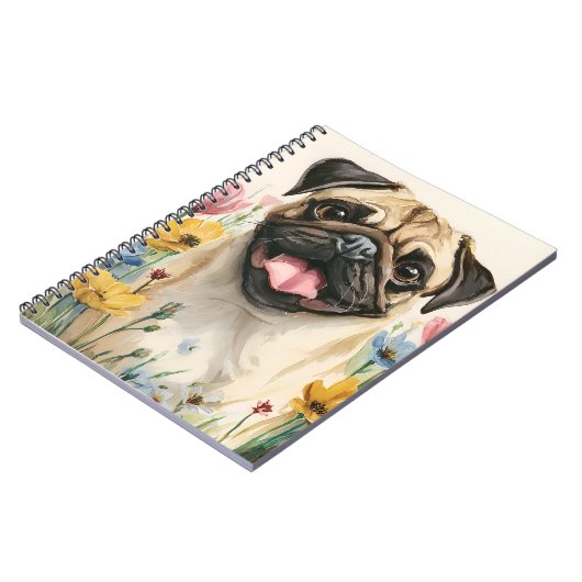 Pug Notebook – Watercolor Notitieboek (Linkerzijde)