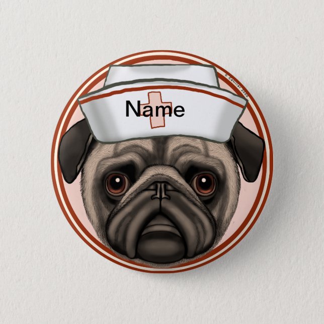 Pug Nurse aangepaste naam Pin Ronde Button 5,7 Cm (Voorkant)