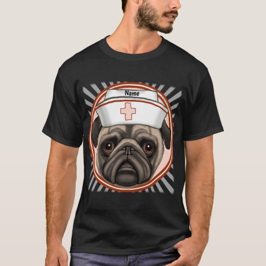 Pug Nurse aangepaste verpleegkundigen T-shirt (Voorkant)