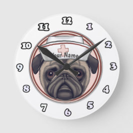Pug Nurse Clock Ronde Klok