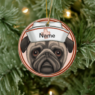 Pug Nurse Keramisch Ornament