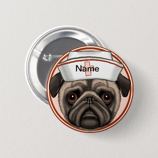 Pug Nurse Pin Ronde Button 5,7 Cm (Voorkant /achterkant)