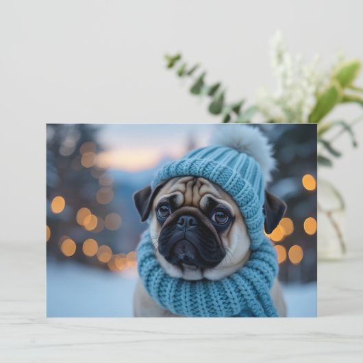 Pug of hond Kerst Kaart (Staand voorkant)