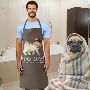 Pug off! aangepaste naam pug art dog bruin schort