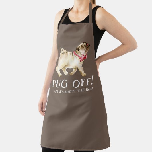 Pug off! aangepaste naam pug art dog bruin schort (Insitu)