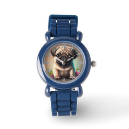 Pug - Omlijsting met zwarte cijfers bekijken Horloge