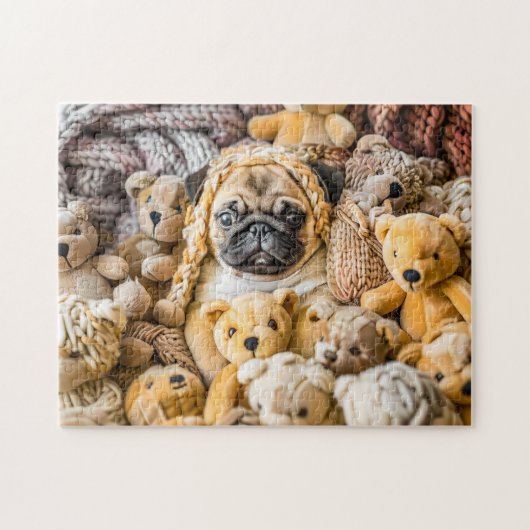 Pug Omringd door Knuffelberen Legpuzzel (Horizontaal)
