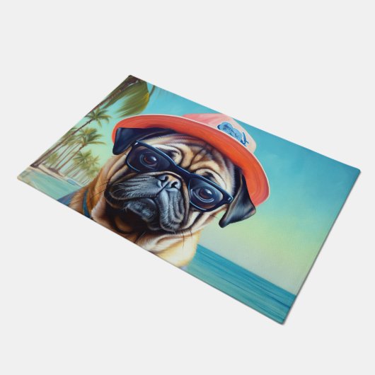 Pug on Beach, zomercadeau voor hondenliefhebber Deurmat (Schuin)