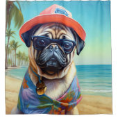 Pug on Beach, zomercadeau voor hondenliefhebber Douchegordijn (Voorkant)