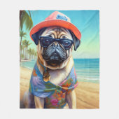 Pug on Beach, zomercadeau voor hondenliefhebber Fleece Deken (Voorkant)