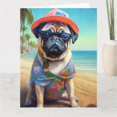 Pug on Beach, zomercadeau voor hondenliefhebber Kaart (Voorkant)