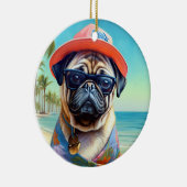 Pug on Beach, zomercadeau voor hondenliefhebber Keramisch Ornament (Rechts)