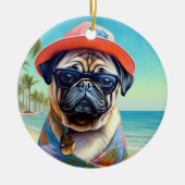 Pug on Beach, zomercadeau voor hondenliefhebber Keramisch Ornament (Voorkant)