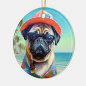 Pug on Beach, zomercadeau voor hondenliefhebber Keramisch Ornament (Links)