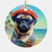 Pug on Beach, zomercadeau voor hondenliefhebber Keramisch Ornament (Achterkant)
