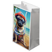 Pug on Beach, zomercadeau voor hondenliefhebber Klein Cadeauzakje (Achterkant Gekanteld)