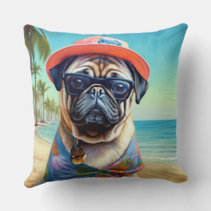 Pug on Beach, zomercadeau voor hondenliefhebber Kussen