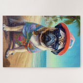 Pug on Beach, zomercadeau voor hondenliefhebber Legpuzzel (Horizontaal)