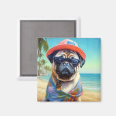Pug on Beach, zomercadeau voor hondenliefhebber Magneet (Voorkant / Achterkant)