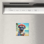 Pug on Beach, zomercadeau voor hondenliefhebber Magneet (Insitu (Vaatwasser))