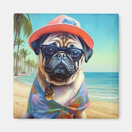 Pug on Beach, zomercadeau voor hondenliefhebber Magneet (Voorkant)