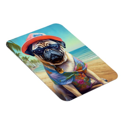 Pug on Beach, zomercadeau voor hondenliefhebber Magneet (Rechterzijde)