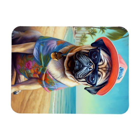 Pug on Beach, zomercadeau voor hondenliefhebber Magneet (Horizontaal)