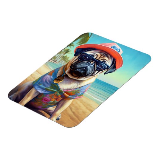 Pug on Beach, zomercadeau voor hondenliefhebber Magneet (Linkerzijde)