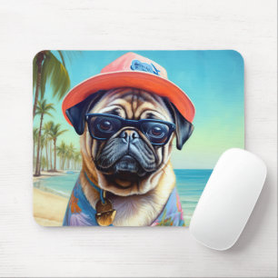 Pug on Beach, zomercadeau voor hondenliefhebber Muismat