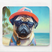 Pug on Beach, zomercadeau voor hondenliefhebber Muismat (Voorkant)
