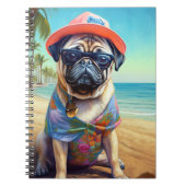 Pug on Beach, zomercadeau voor hondenliefhebber Notitieboek (Voorkant)