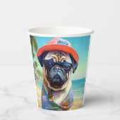 Pug on Beach, zomercadeau voor hondenliefhebber Papieren Bekers (Achterkant)