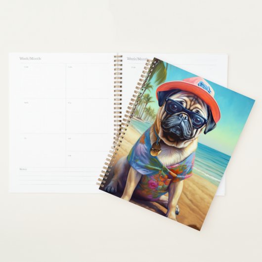 Pug on Beach, zomercadeau voor hondenliefhebber Planner (Display)